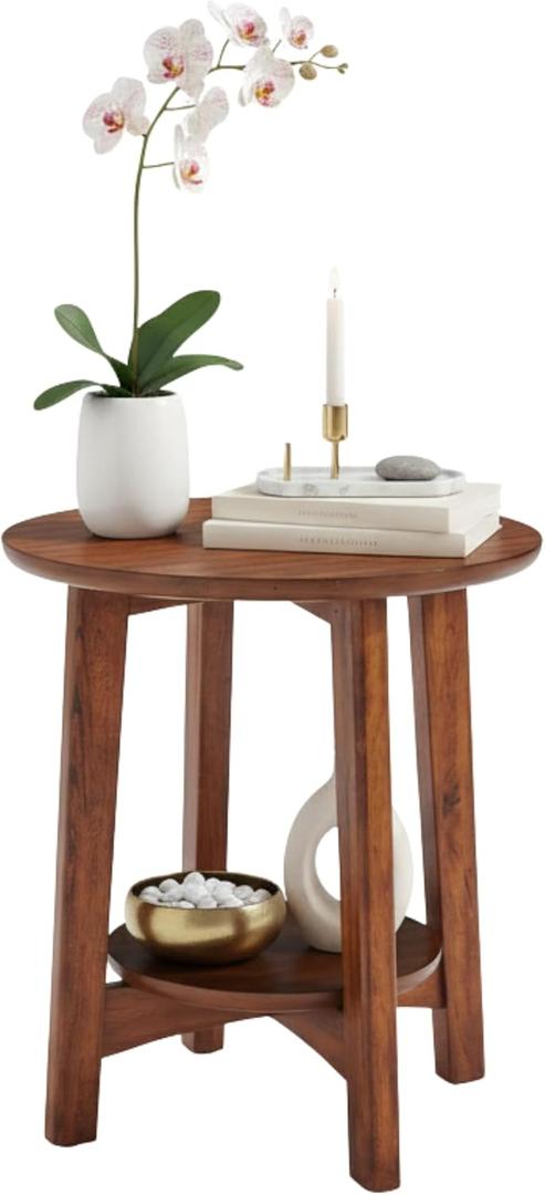 Alaterre Furniture Monterey End Table, Warm Chestnut, 20.5” x 24”
Round Side Table with Storage Floating Shelf, Mid-Century Modern Nightstand and Accent Table for Living Room or Bedroom