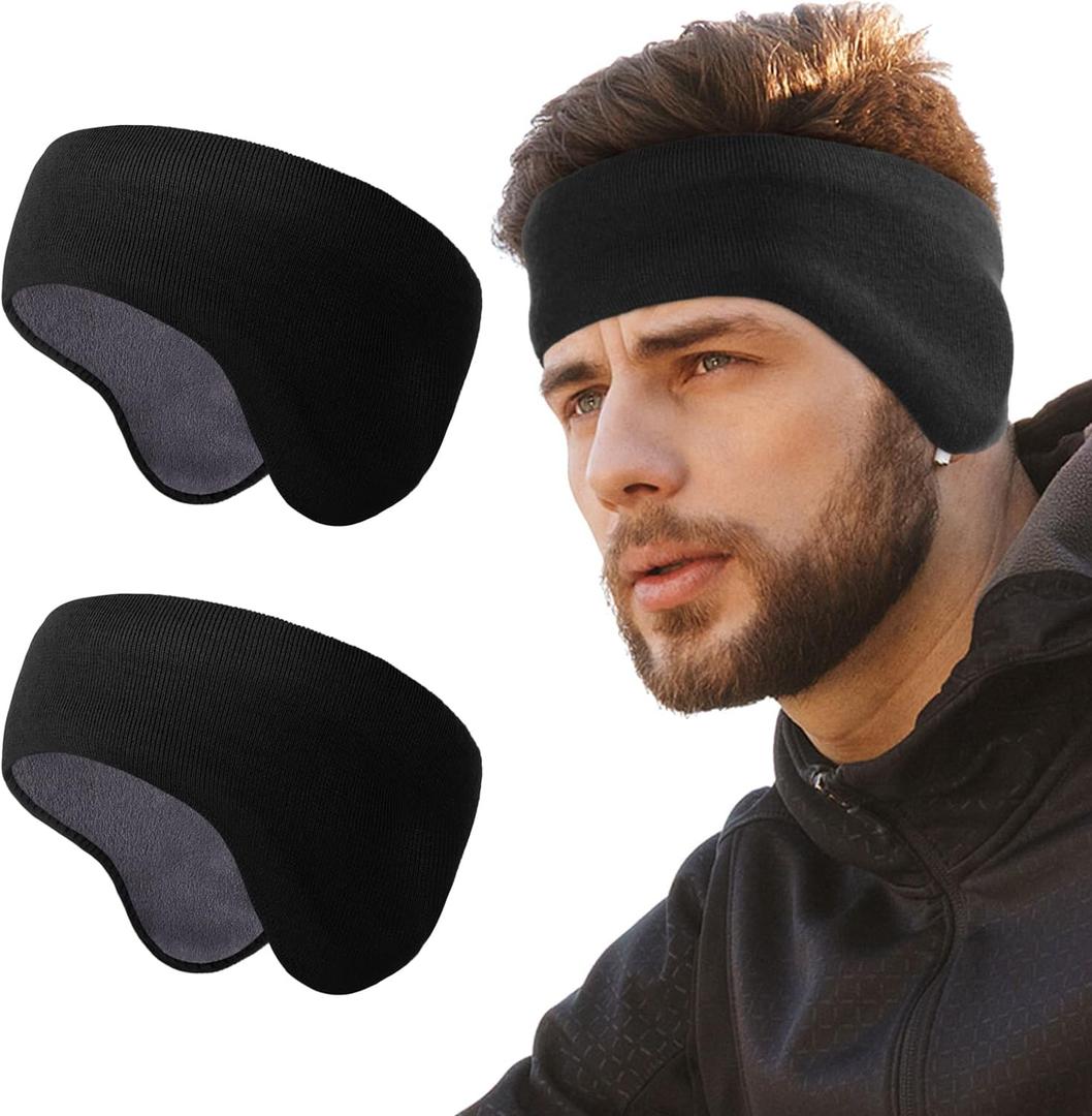 WTACTFUL Double-Layer Fleece Pro, Ear Warmers Muffs Cold Weather Winter Headband Ear Covers for Men Women Ski Running Cycling (Black, Black)