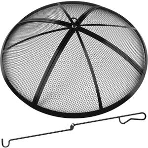 Fire Pit Spark Screen, Fire Pit Screen 27 Inch Round with Handle & Poker, Collapsible Heavy Duty Mesh Fire Pit Cover Fire Pit Lid for Outdoor/ Patio/ Backyard/ RV Camping/ Beach