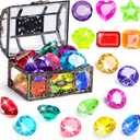 DISHIO Diving Gem Pool Toys 16PCS Large Swimming Pool Toy Set with Pirate Treasure Box Chest for Kids Toddlers Underwater Sinking Dive Gems Colorful Diamond Diving Toys for Swimming Training