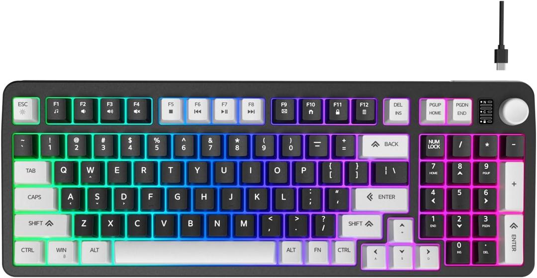 96% Wired Gaming Keyboard,Creamy Membrane Quiet Silent Keyboard with Number Pad & Volume Knob,Light Up Computer USB Teclado for PC Desktop Games Office (Gray&Black)