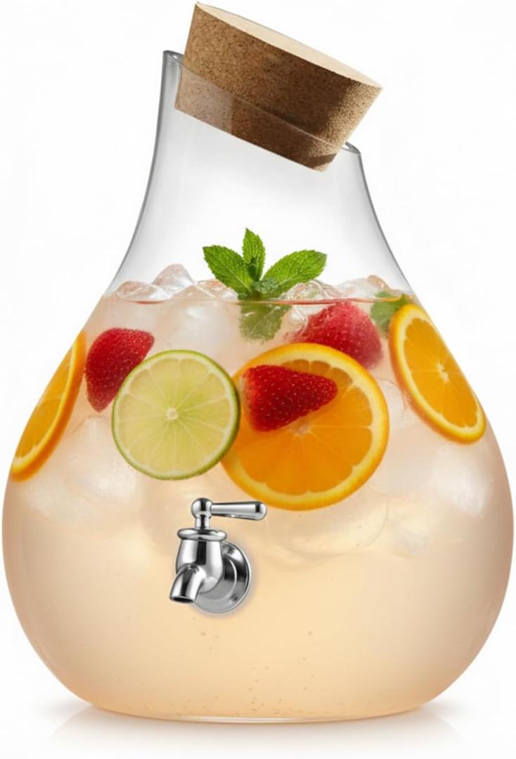 Style Setter Beverage Dispenser Cold Drink Dispenser Glass Jug, Metal Stand & Leak-Proof Acrylic Spigot Great for Parties, Weddings & More (2.5 Gallon, Glass with Cork Lid)