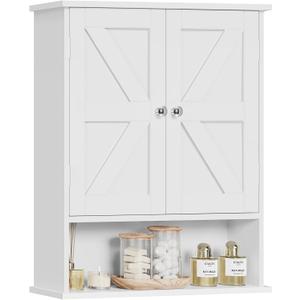 TEENFON Bathroom Wall Cabinet, Over The Toilet Space Saver Storage with Barn Doors & Adjustable Shelf, Hanging Medicine Cabinet, White 7.1" D x 15.4" W x 19.3" H