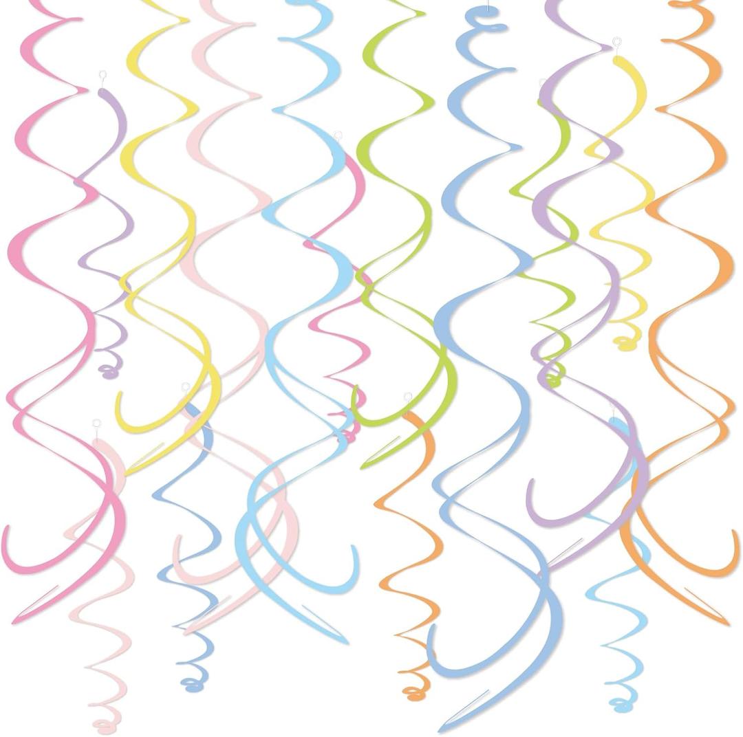 48PCS Pastel Paper Swirl Decorations Hanging Ceiling Streamers for Birthday, Spring, Bridal, Gender Reveal, Wedding, or Everyday Party Decor
