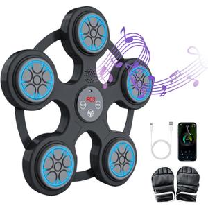 BVK Music Boxing Machine, Smart Bluetooth Trainer With Gloves, Wall Mount for Adults, Shockproof Silent, Target Workout Equipment for Home, Office, Gym (Black)