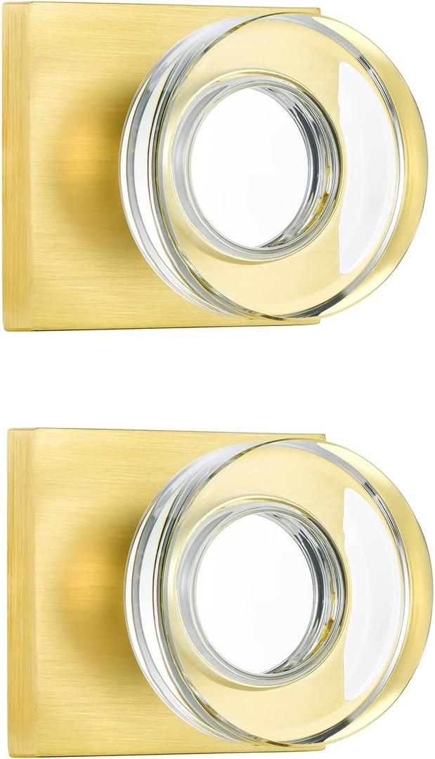 coolnews 2 Pack Crystal Glass Dummy Door Knob Gold Door Knobs Interior Satin Brass Door Knob for Hall and Closet Dummy Door Handles