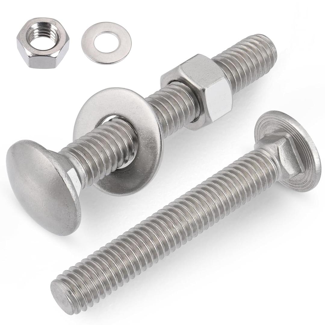 VGBUY 3/8-16 x 3-1/2" Carriage Bolts Screws 6 Sets, 304 Stainless Steel 18-8, Round Head Square Neck, Carriage Bolts and Nuts Kit, with Flat Washers