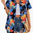 HOTOUCH Hawaiian Shirts for Women Summer Short Sleeve Button Down Blouses Cool Tropical Tops Beach Vacation Clothes, Small