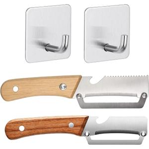 4-Piece Stainless Steel Set with Wood Handle for Efficient Food PreparationMultifunctional Vegetable Peeler, Zero Snag Wooden Peeler, Zero Snag Wooden Kitchen Tool