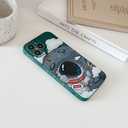 2 x Yonds Queen for iPhone 16 Cute Case, Cool Cartoon Astronaut Planet Moon Space Design Stylish Soft TPU Bumper Shockproof Anti-Slip Protector Fashion Case (Vert Moon, iPhone 16)