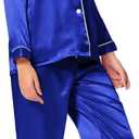 SWOMOG Womens Silk Satin Pajamas Set Long Sleeve Button Down Sleepwear 2 Piece Lounge Set Pj Set XS-3XL (Large, Blue)