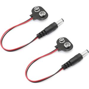 2 Pack 9V Battery Clip 9 V Battery Connector with 2.1mm X 5.5mm Male DC Plug for Arduino Electronics, Student Experiment, STEM Project, and Research