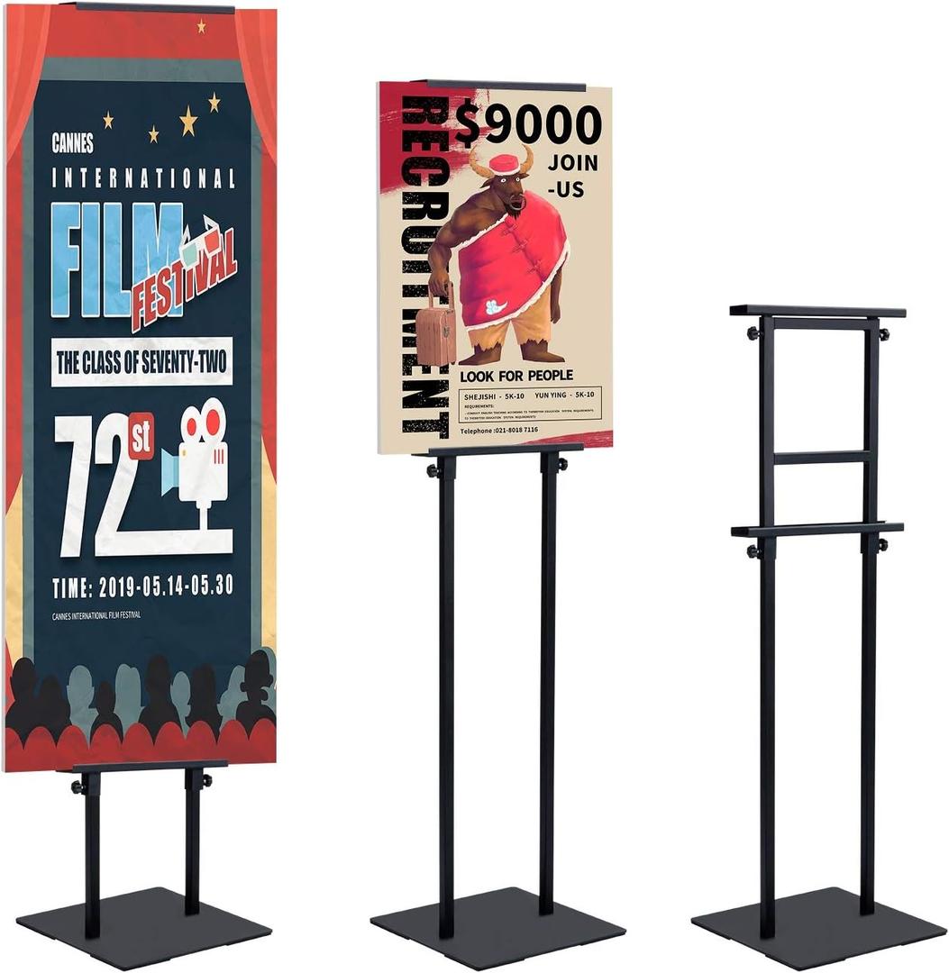 AKTOP Heavy Duty Floor Standing Sign Holder with Non-Slip Mat Base, Adjustable Banner Stand Height Up to 82.6 inch, Double-Sided Pedestal Poster Stand for Indoor Outdoor Display