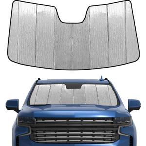 Pigenius Windshield Sun Shade for Chevy Silverado & GMC Sierra 1500/2500/3500 2019-2026 (WT, Custom, Pro Trims) - Fits All Trims 2019-2021, Non-HUD Models Only, Reversible Silver/Black