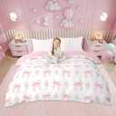 Erosebridal 7 Piece Bow Pink Comforter Set Queen Bed in a Bag for Girls Kids,Girly Pink Floral Coquette Bedding Sets Cute Bowknot Ribbon Heart Quilt Dreamy Princess Style Bow Sheets with Comforter