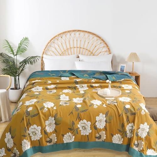 Shesyuki Boho Throw Blanket for Bed - 100% Pure Cotton Ultra Soft Rustic Quilt - Farmhouse Decor Bed Blankets, All Season Rustic Throw for Sofa Couch Chair(80''x 90'', Flower Branch 2)