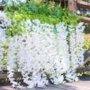 GPARK (36 Branches 12 Pack /45 inch /3.7ft Wisteria Hanging Artificial Flowers Fake Bushy Silk Vine Garland String for Wedding Party Garden Greenery Home Wall Deco White