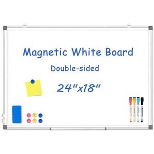WALGLASS Double-Sided White Board, 24" x 18" Dry Erase Board Magnetic Whiteboard for Wall, Hanging Mounted Whiteboard Silver Aluminium Frame for Home, School, Office, Kitchen