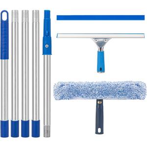 Window Squeegee with Scrubber for Home and Outdoor Glasses Cleaning, 6 Ft Long Handle 2 in 1 Professional Window Washing Kit with Replacement Rubber Blade, Car Windshield Cleaner Tool