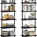 aboxoo Ladder Shelf 2PCS Open Bookshelf 5-Tier Wood Wall-Mounted Black Bookcase Storage Rack Open Industrial Modern Plant Stand Utility Organizer Bookcase Metal Frame Furniture Office Kitchen Bedroom
