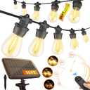 Stright 55FT Solar String Lights Outside Remote Control with USB Charging Port E12 S14 Bulbs, 55 Feet 17 Lamp Outdoor Solar Power Dimmable LED Bulbs for Patio Garden Market Bistro Backyard