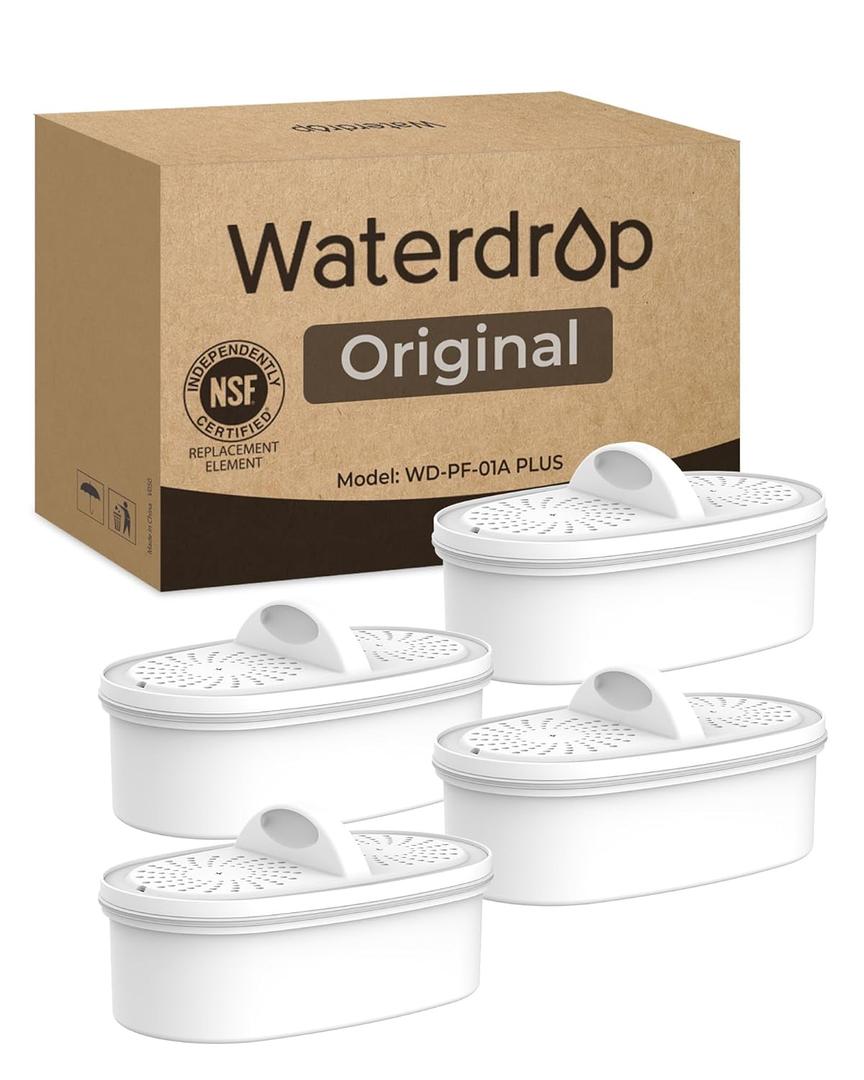 [Original] Waterdrop PF-01A Replacement Filters for Waterdrop Pitcher Filtration System, Reduces Lead, PFAS, PFOA/PFOS, Chlorine, Last Up to 3 Months or 200 Gallons, 4 Pack
