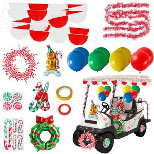 Christmas Golf Cart Decoration Kit Golf Cart Christmas Decorations Kit Parade with Car Wreath Inflatable Gingerbread Man string candy canes Balloons Wreath Decorative Tasses
