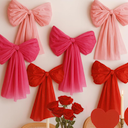 Valentines Day Decorations – 6 Pack DIY Giant Wall Bows, Hanging Valentine & Galentines Bow Decor for Home, Bedroom, Kitchen, Classroom, Party & Office – Cute Pink Red Large Bows for Door, Window