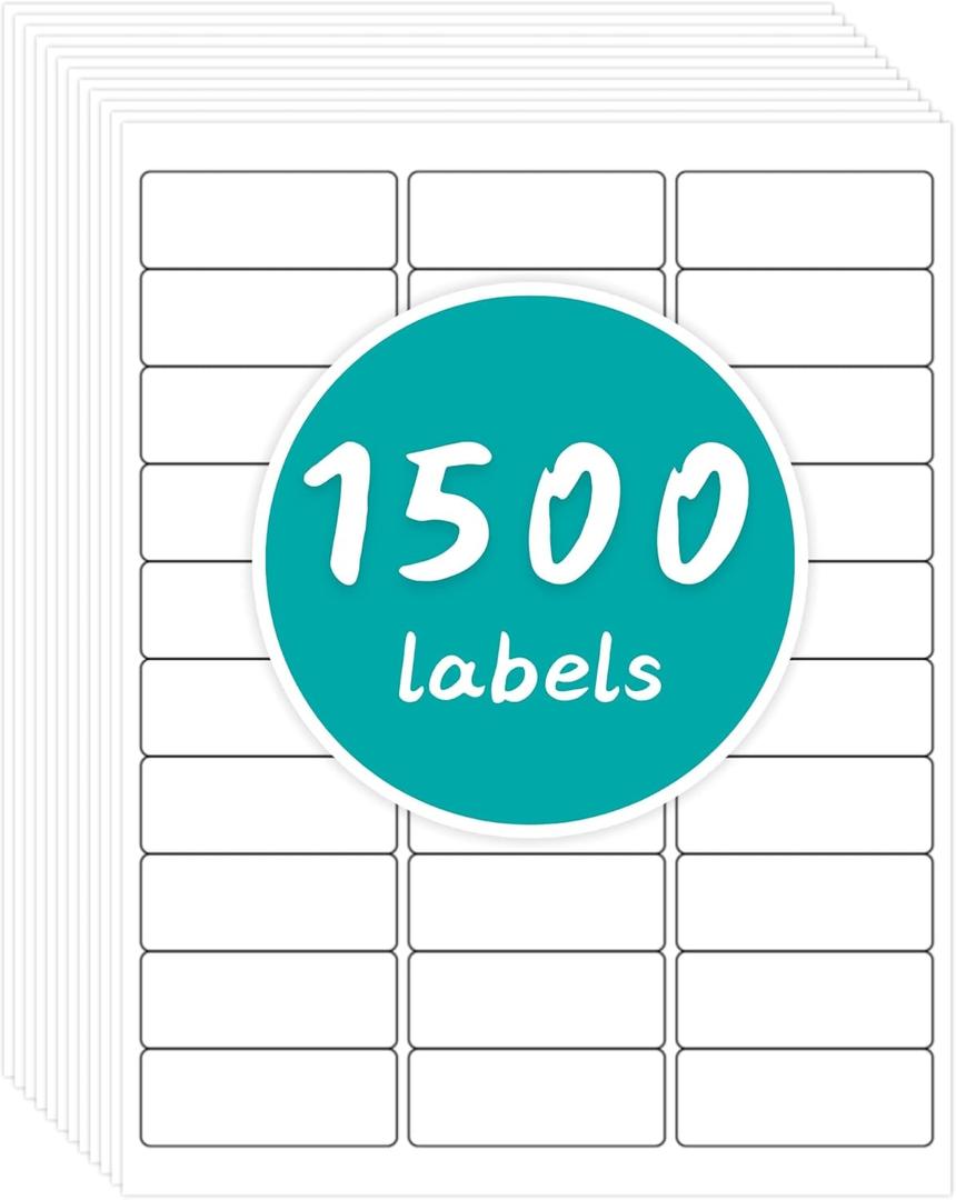 2 x CATIFLIN 1" x 2-5/8" Address Labels 1500 White Stickers, 30 Per Sheet, 50 Sheets Printable Paper for Laser Inkjet Printers, Adhesive Mailing Shipping Return Barcode Label