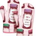 Slohif Funny Oven Mitt Heat Resistant for Women - 2 Pack Pink Cute Novelty Cool Kitchen Oven Mittens with 100% Cotton for Baking and Cooking Accessories