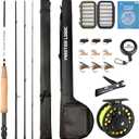 Fly Fishing Rod and Reel Combo Starter Kit, Graphite Fly Rod with Cork Handle, Die Cast Aluminum Reel, Fly Box Case & Fishing Flies and Carrying Case and Accessories, 3/4wt - 7' - 4 pc