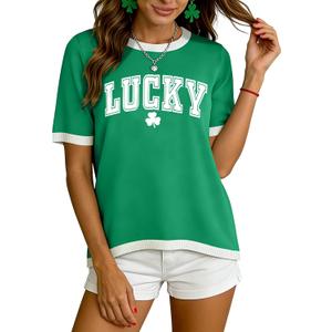 St Patricks Day Shirts for Women: Lucky Irish Shamrock Graphic T Shirt St Paddys Day Tee Tops (XX-Large, Green3)