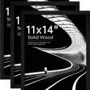 11x14 Solid Wood Picture Frame, Black Wood Grain, Set of 3 | Fits 11x14 Photos, Clear Shatterproof Cover, Black Backboard, Horizontal or Vertical Wall Hanging, Tabletop Display, Modern