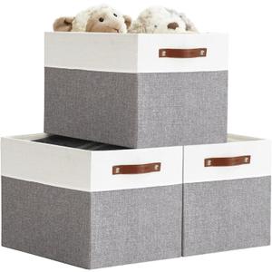 DECOMOMO Kallax Storage Cubes - 13x15x13 Storage Bins, Baskets for Organizing Shelves (Grey and White, 3-Pack)