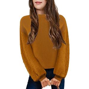 Crewneck Sweaters Chunky Lantern Sleeve Knit Jumper Tops Casual Drop Shoulder Pullover Outwear M