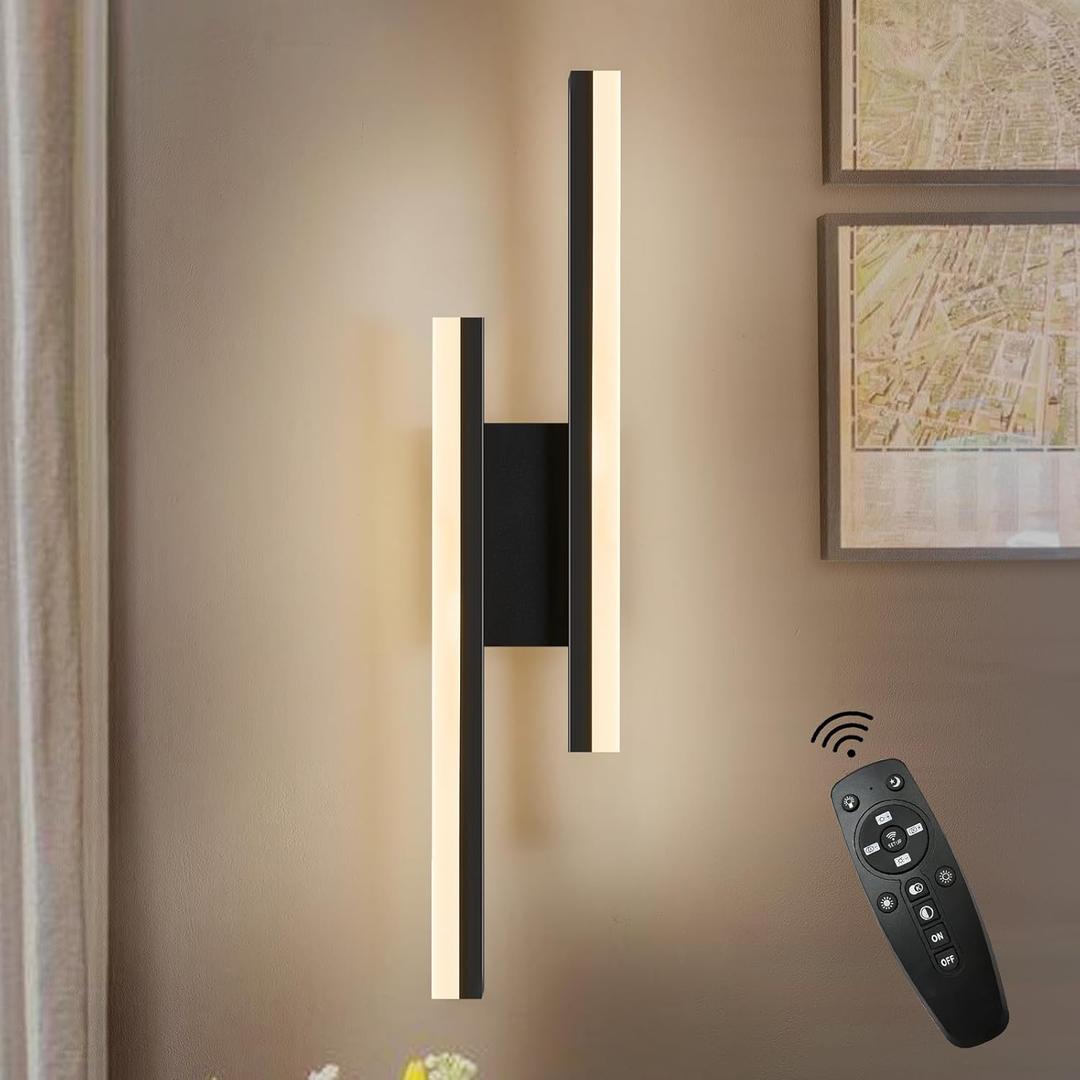 LED Wall Sconce Black Modern Remote Wall Light Fixtures for Living Room, Dimmable LED Vanity Light Indoor Remote Wall Sconce for Bedside Bedroom Bathroom Dining Room, 23.6inch 1 Pack