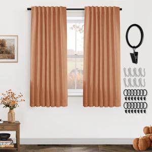 PANELSBURG Orange Curtains 2 Panels,Farmhouse Country Linen Textured Darkening Blackout Pretty Curtains for Bedroom Living Room,63 Inch Length