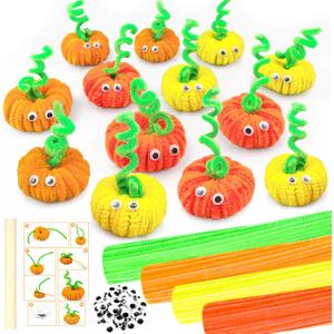 Pipe Cleaners DIY Pumpkin Decoration Halloween Crafts for Kids 200Pcs 4 Assorted Pipe Cleaners Craft Pumpkins Decorating Kit Chenille Stems Eyes Halloween Thanksgiving Fall Decor Gifts Toys for Kids