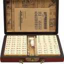 Chinese Mahjong Set, Traditional Majong Sets Chinese with 146PCS 0.87" x 0.59" x 0.47" Mini Mahjong Tiles, 2PCS Dot Dice & 6.7 Wooden Carry Case for Travel, Family Gathering, Party