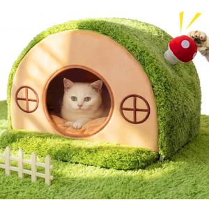 Cat House for Indoor Cats - Cute Cat Bed Cave, Tree Hole Cat Bed Tent for Kittens and Small Medium Pets with Removable Washable Cushion & Anti-Slip Bottom, Enclosed Kitten Bed Hideaway