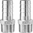Stainless Steel Hose Barb Fitting,1" Hose Barb to 1" Male NPT, for Water Fuel Air (Pack of 2)