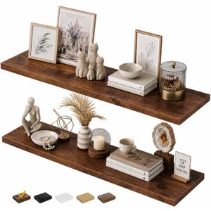 RICHER HOUSE 48Inch Long Floating Shelves, 12" Deep Rustic Wood Wall Shelf