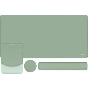 MOSISO Keyboard Mouse Pad Set, Large Gaming Mouse Pad&Rectangular Keyboard Wrist Rest&Mousepad with Wrist Rest&Coaster, Ergonomic Non-Slip&Easy Typing Pad with Curved Silicone Lining, Antique Green