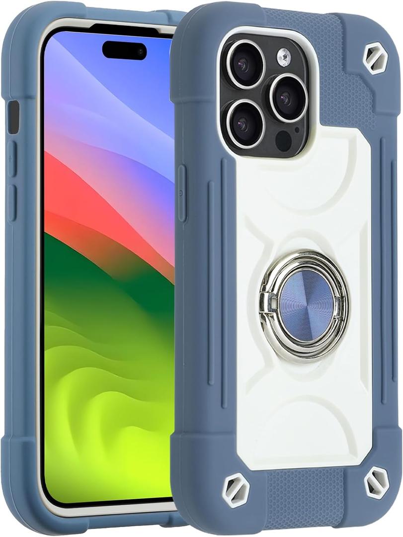 MARKILL Compatible with iPhone 15 Pro Case 6.1 Inch with Ring Stand, Military Grade Drop Protection Full Body Rugged Heavy Duty Case 3 in 1 Protective Durable Cover for iPhone 15 Pro. Blue