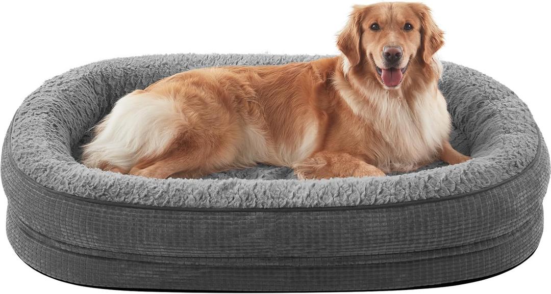 JOEJOY Orthopedic Dog Bed for Extra Large Dogs, Egg-Crate Memory Foam Pet Bed with Bolster Sides, Waterproof Lining, Removable Washable Cover & Non-Slip Bottom, Grey