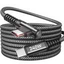 AINOPE 240W USB C to USB C Cable Fast Charging 15FT,Right Angle Fast Type C Charging Cable Fits iPhone 16 Pro Max Plus,iPhone 15,MacBook Air/Pro,iPad Pro,Samsung,Pixel,All Devices, Black, 1 Pack