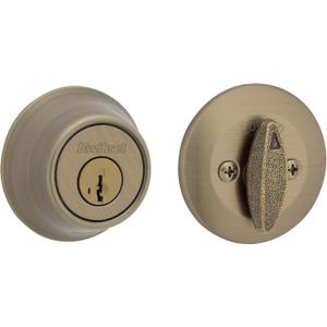 Kwikset 660 Deadbolt Lock, Antique Brass Round Exterior Keyed Front Entry Door, Pick Resistant SmartKey Rekey Security, Single Cylinder Dead Bolt