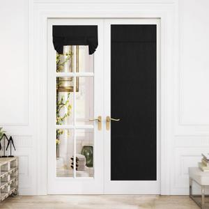 NICETOWN Door Curtains 100% Blackout - Self Stick Tie Up Shades Thermal Insulated Linen Door Window Light Block Sidelight Curtains for Bedroom, W26 x L72 inches, 1 Panel, Black