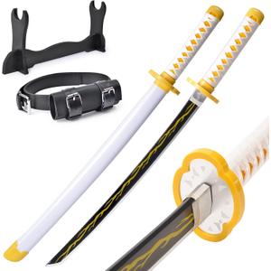 Demon Slayer Sword for Kids 31inch - Bamboo Blade with Belt and Sword Stand - Anime Sword Original TextureDemon Slayer Katana for Cosplay PurposeVarious Styles (Agatsuma Zenitsu-31inch)