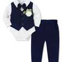 SANMIO Baby Boy Clothes Suits Infant Gentleman Outfit Collared Dress Shirt+Vest+Tie+Corsage+Pants 5Pcs Baby Suit Sets Size 6-12M